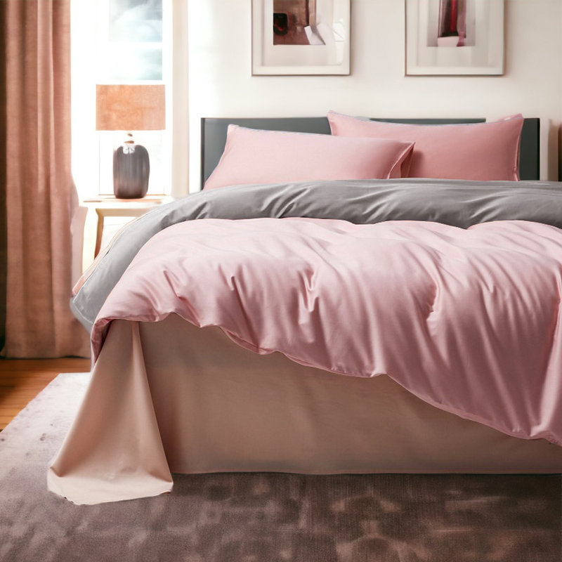 Egyptian-Quality Cotton Floral Duvet Cover, Gray/Pink