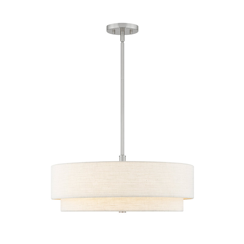 Textile - Luminaire suspendu cylindrique classique - Abat-jour en tissu, Crème