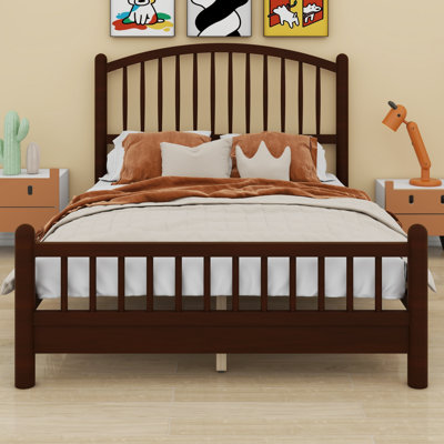 Elegant Wooden Platform Bed Featuring Curved Arched Headboard