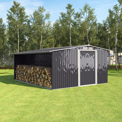 Garage Shed with Log Storage 11 ft. W x 10 ft. D Galvanised Steel