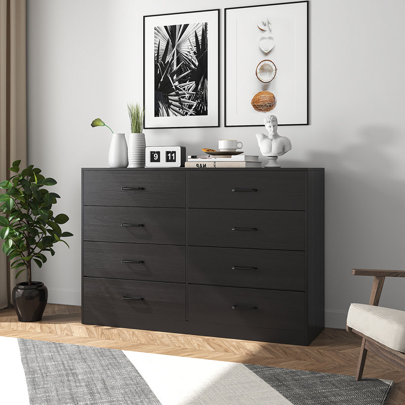 Meinou 8-Drawer Double Dresser with Fabric Drawers, Black