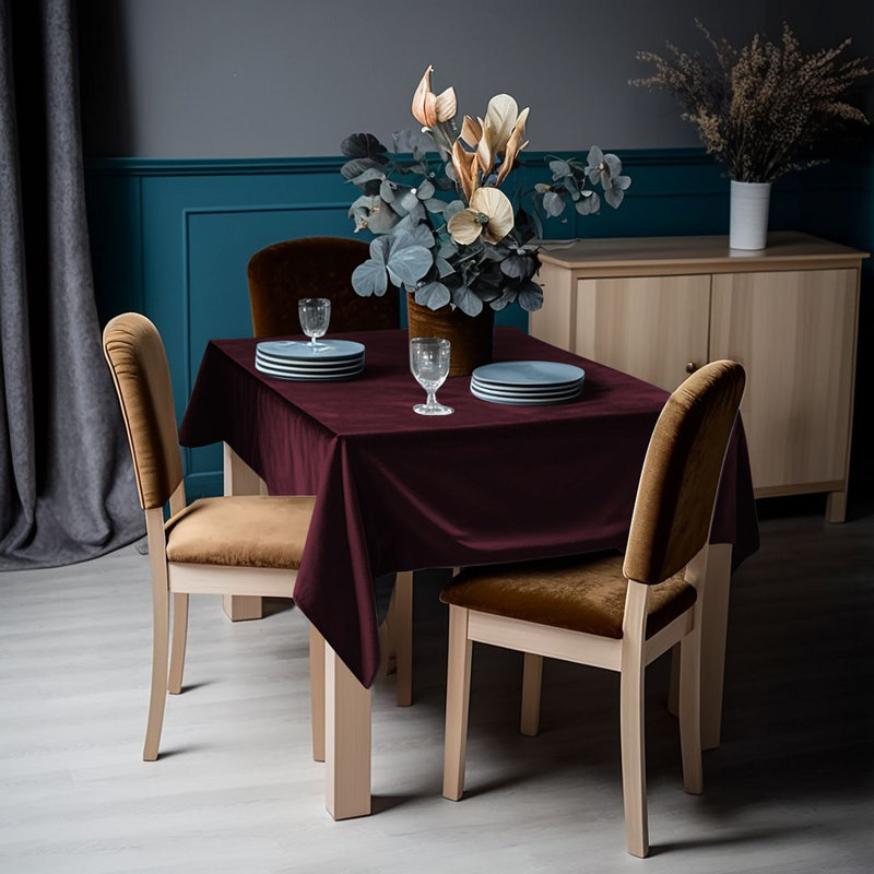 Matte Velvet Square Tablecloth, 132cm W x 396cm L, Mulberry Currant Sangria
