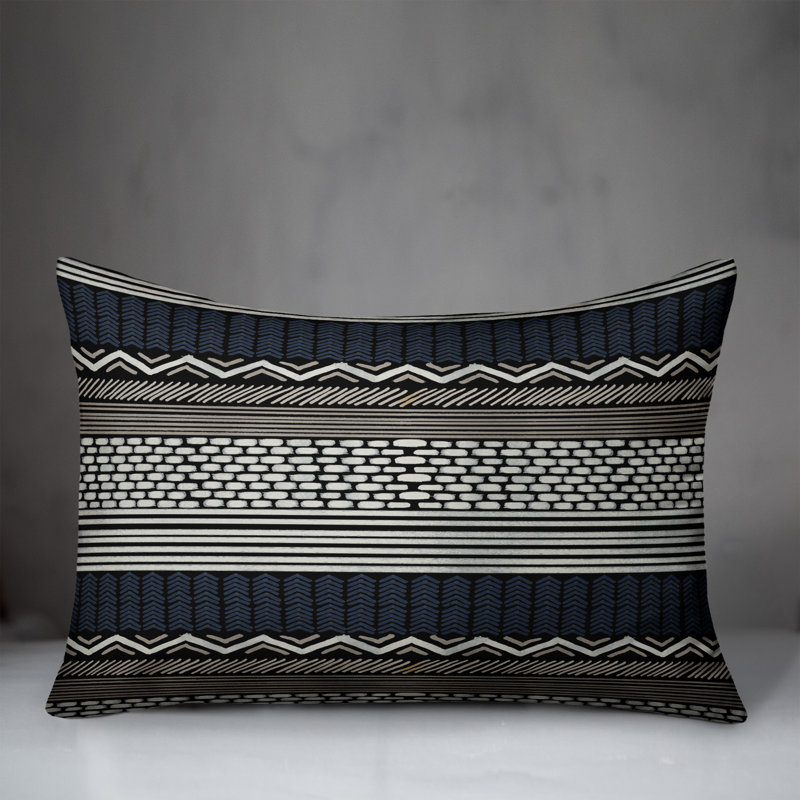 Indoor/Outdoor Reversible Throw Pillow, Black, Geometric 2