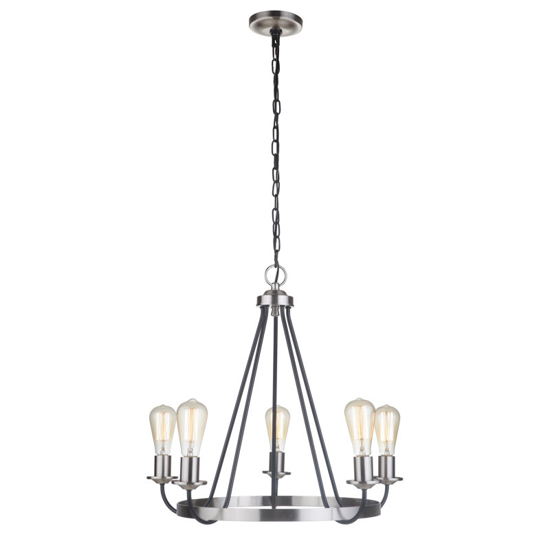 Lustre géométrique à relevés 5 lumières Perran, Noir plat / nickel poli brossé