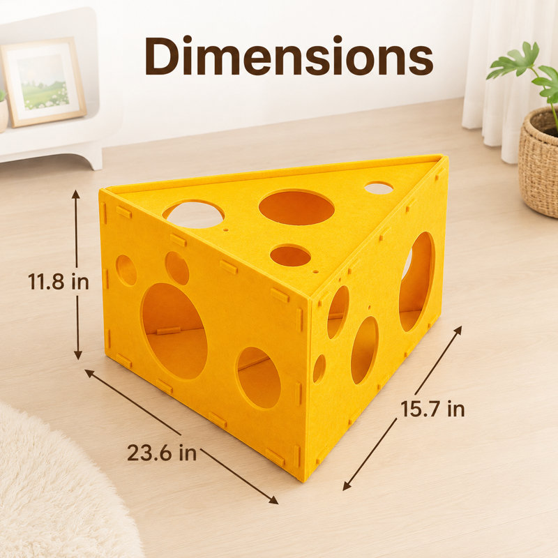 Maison pour chat en forme de fromage avec ouvertures interactives, cachette intérieure et maisonnette, jaune, 23,6 po x 15,7 po x 11,8 po