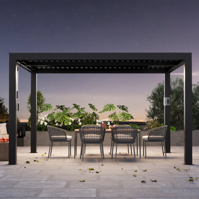 Pergola à persiennes 10 ‘x 12 pi Aurora avec double couche réglable, gouttière intégrée et prise de charge USB