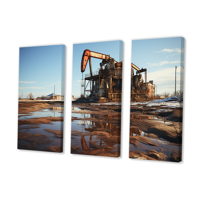 Oill Drilling Rigs Field Winter Scenery - ensemble d'art mural sur toile, H 32 po x l 48 po