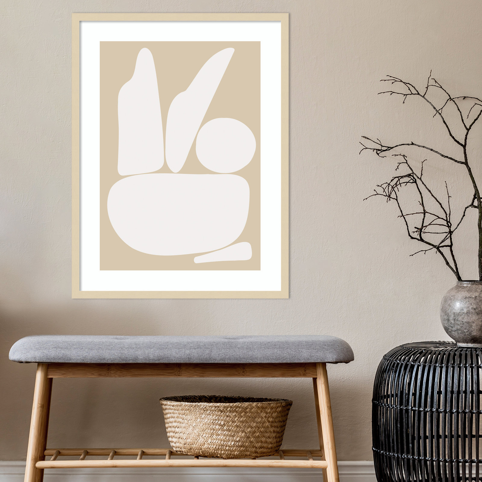 Zen Rock Garden Neutral Print, Brown Framed, 33" H x 25" W