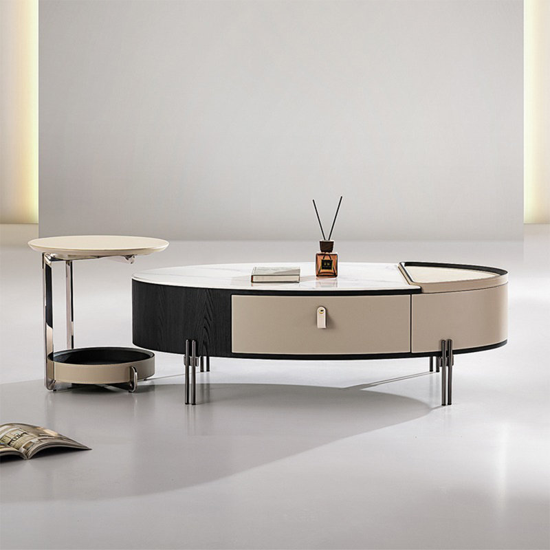 Simple oval microcrystalline stone coffee table