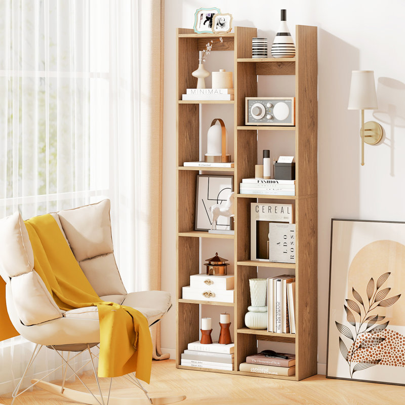 Bibliothèque à 11 niveaux avec tablettes anti-basculement, Naturel