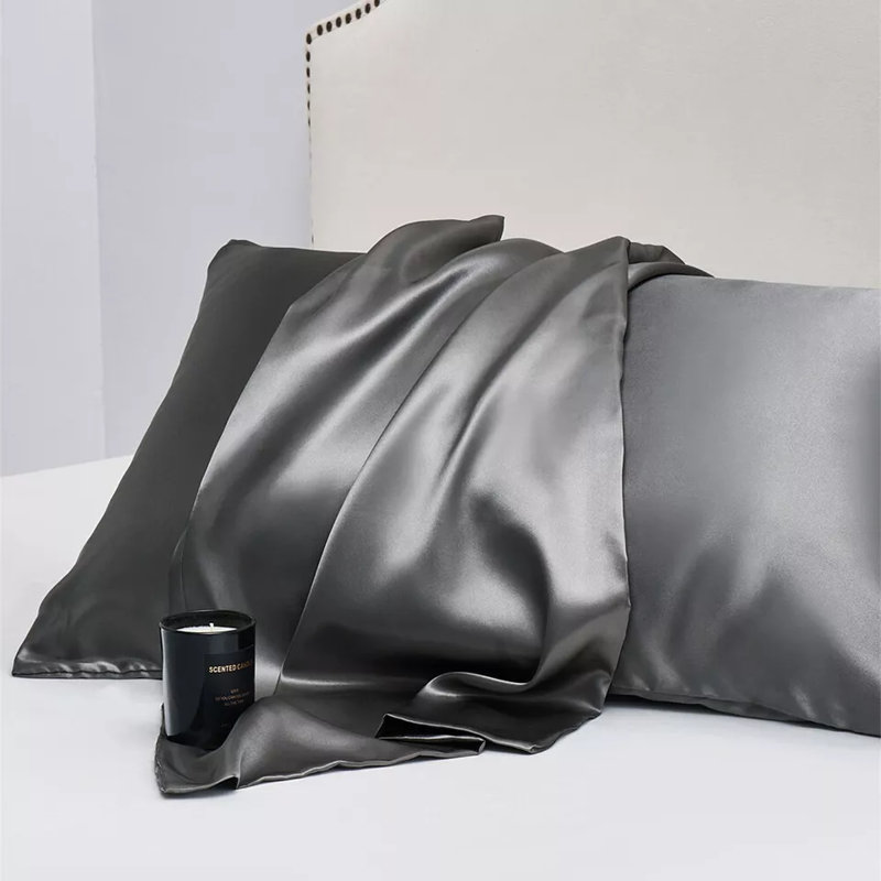 Satin Silk Pillowcase Envelope Body Pillow Case Cover Cal King Cushion Cover, Black, Dark Gray