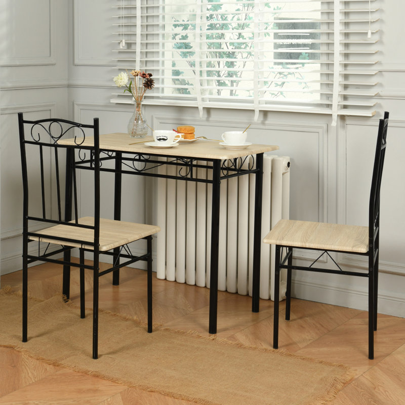 Barnabas 2 - Person Dining Set, Beech/Black, Black, Beech