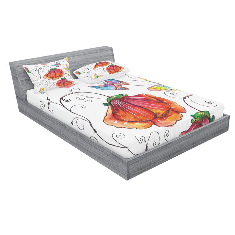 Ensemble de draps en microfibre Swirled Branch Hearts Butterflies, Ensemble de drap pour grand lit avec drap-housse