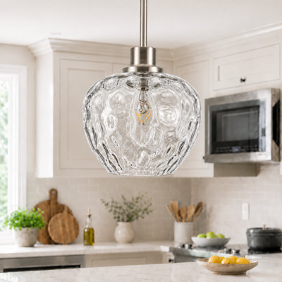 Luminaire suspendu en verre d'eau en forme de pomme 1 lumière Aguilera pour îlot de cuisine, salle à manger, l 9,1 po, base E26