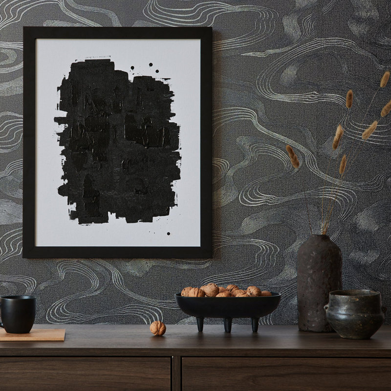 Kumano Pearlescent Abstract Flow Design Wallpaper Roll, Black