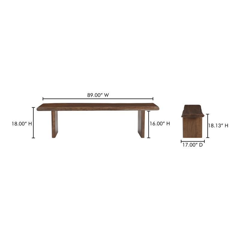 Lila Dining Bench Large Brown, 18" H x 89" W x 17" D