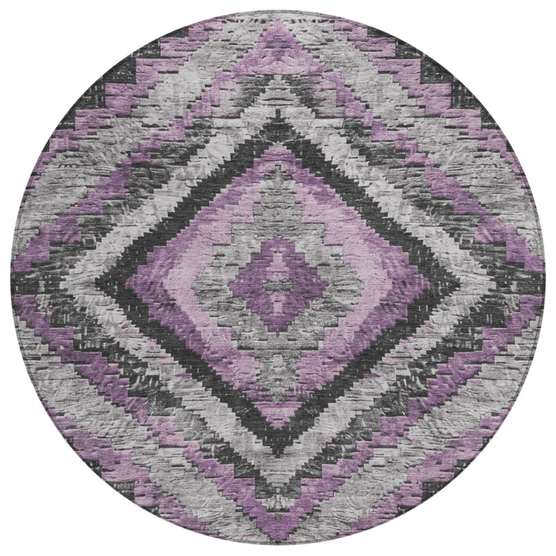 Machine Washable Indoor/Outdoor Xhevrie Lavender Rug, Round 8' x 8'