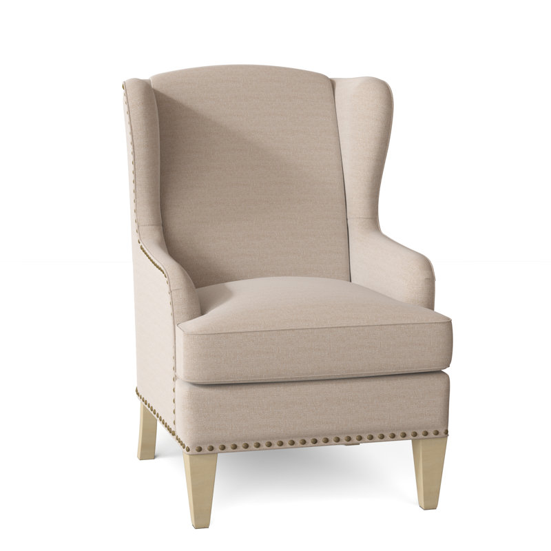 Fauteuil à oreilles Goyito, Sergé blanc à indice 10, Oui, Pécan