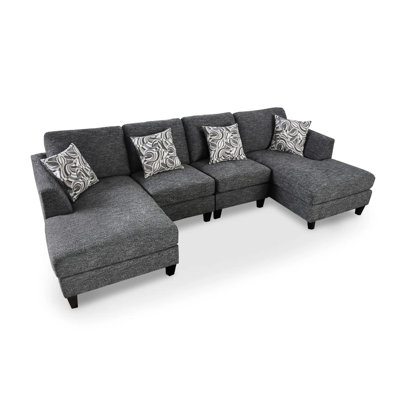 122.4" W Transitional Sectional + Ottoman, Gray