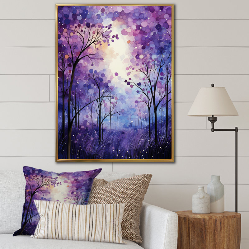 Macmahon Violet Serenade - reproduction d'art sur toile abstraite, H 32 po x l 16 po x P 1 po, Cadre flottant doré