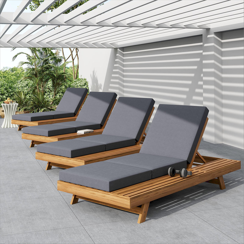 LOUNGE CHAISE SET, SPACE AVAILABLE ON ONE SIDE,ACACIA SOLID WOOD WITH LOUNGE CUSHION (CREAM & TRIPLE FOLD) - MATCHING DARK GREY VERSION AVAILABLE