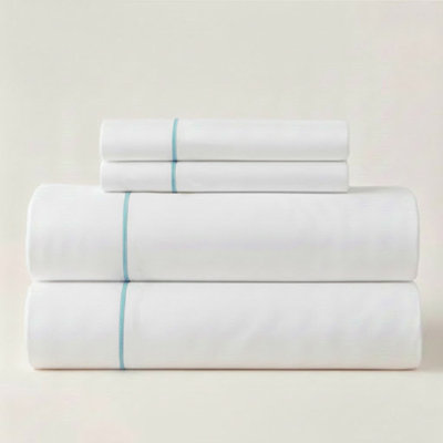 500TC Cotton Single Embroidery Sateen Solid Cotton 4 Piece Sheet Set Fitted Sheet Fits Upto 16" Deep Pocket