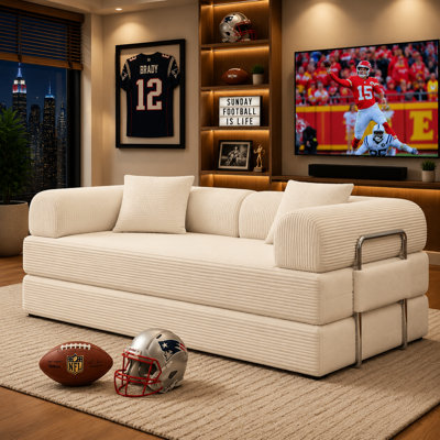 78.7'' Corduroy Convertible Sleeper Sofa Bed, Folding Lounge Couch with Soft Mattress for Living Room and Small Spaces