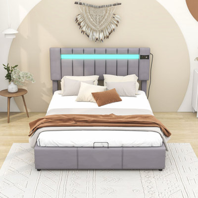 Bernadien Queen Velvet Upholstered Hydraulic Storage Bed with LED light, Bluetooth Player -  Brayden Studio®, 92433EBD9EA64BE29FA055DE99668482