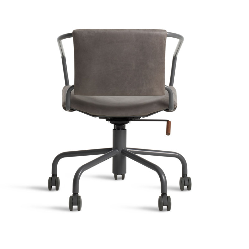 Slate Leather Swivel Task Chair with Steel Frame