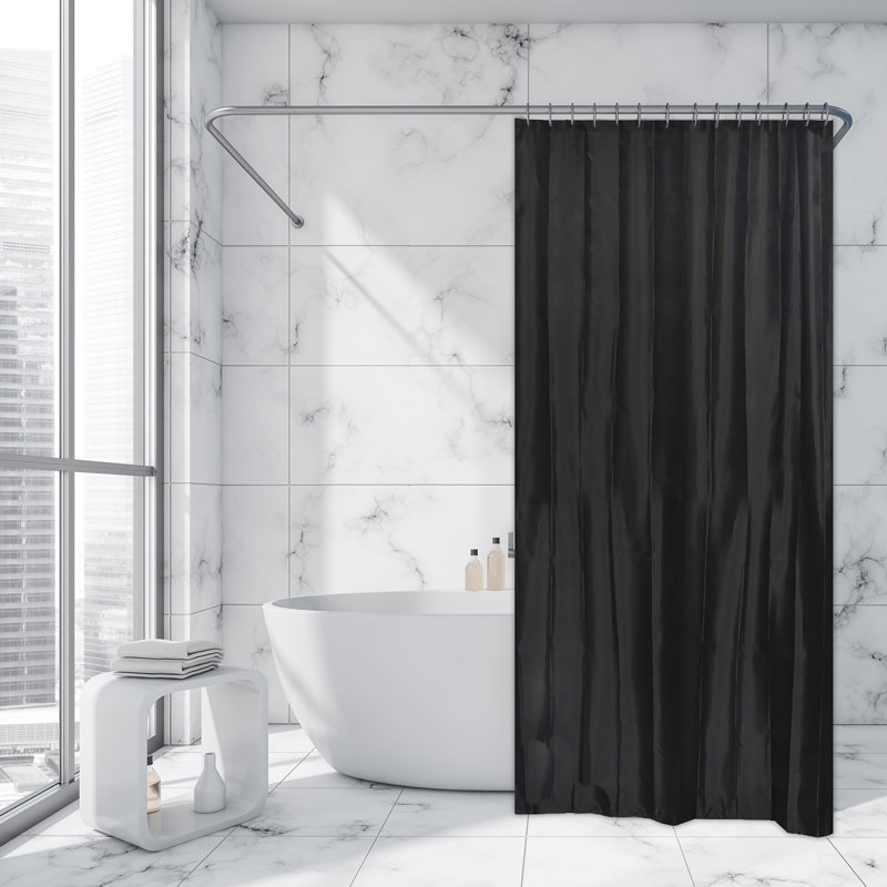 Solid Colors Extra Long Shower Curtain Polyester with Matching Hooks, Black