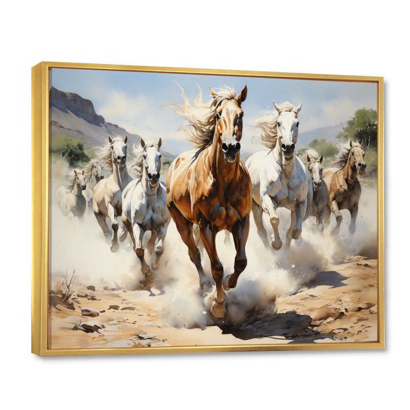 Cowboy Wild Mustangs Cowboys - Cowboys Canvas Art Print, Cadre flottant doré, H 30 po x l 40 po x P 1,5 po
