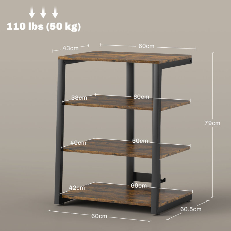 Aarshi HiFi Stand 4-Tier Media Storage Shelf up to 28 Inch TVs, Rustic Brown