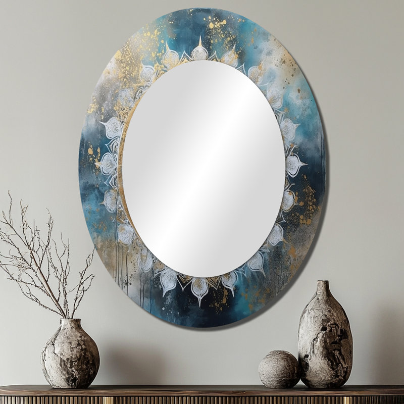 Miroir mural bleu sarcelle et or Mandala III - sarcelle, 40 po x 30 po