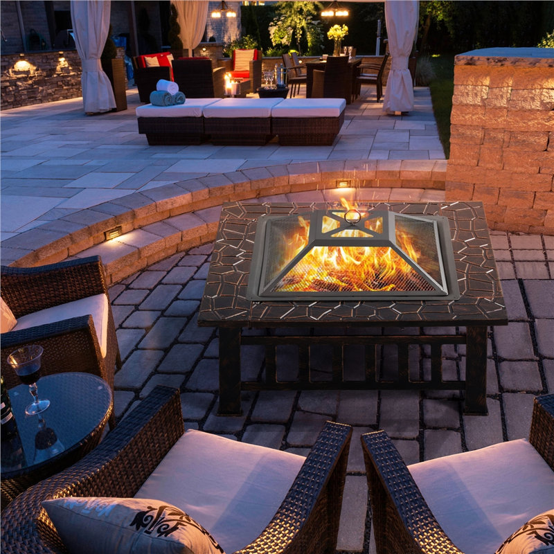  Steel Charcoal and Wood Burning Fire Pit, Copper, 80.5cm L x 80.5cm W x 49.5cm H