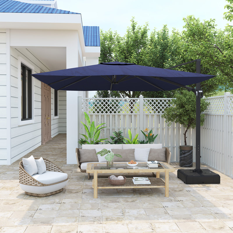 Parasol de patio carré en porte-à-faux 11pi en bleu marine (sans base de parasol)