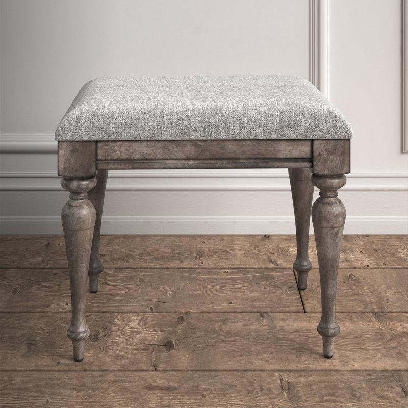 Solid + Manufactured Wood Accent Stool, Driftwood Gray, Off White