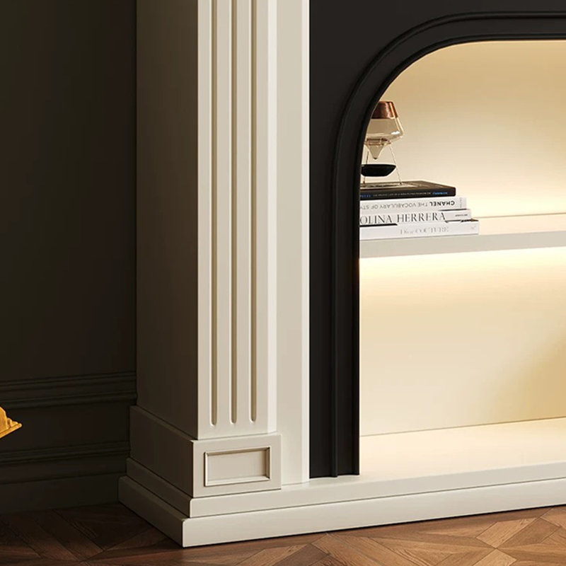 Beige + Black Manufactured Wood Electric Fireplace