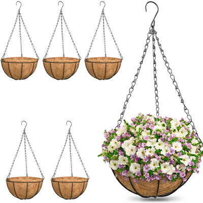 Paquet de 6 paniers à fleurs ronds en métal avec doublure en noix de coco