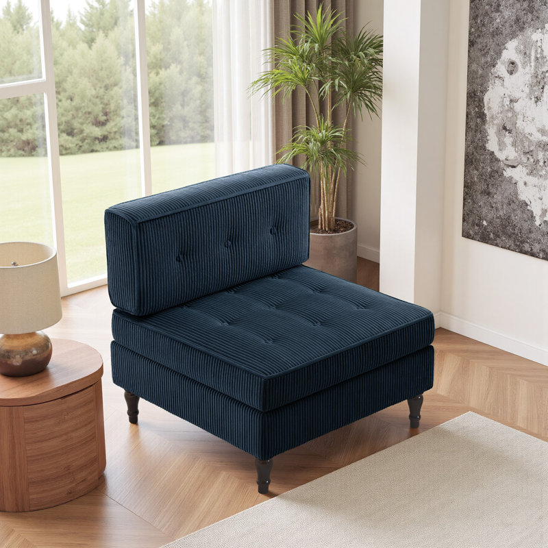 Fauteuil capitonné en velours côtelé, Marine