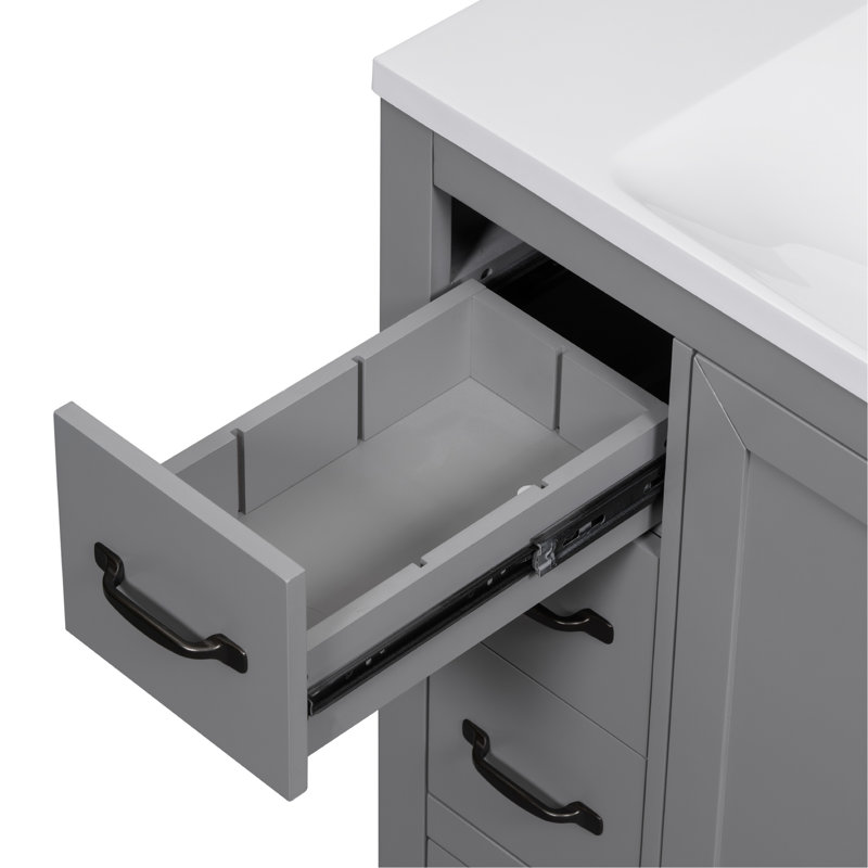 Grey Bathroom Cabinet, 6 Drawers, Adjustable Shelf, Solid Wood Base 36" Vanity Grey,, Gray