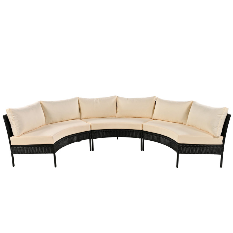 Ensemble de mobilier de patio, ensemble de conversation incurvé d'extérieur 3 pièces, canapé modulaire toutes saisons avec coussins