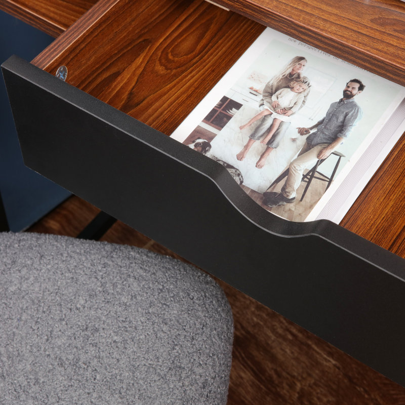 Bureau avec prises intégrées - Bureau moderne avec ports de charge USB, Brun / noir