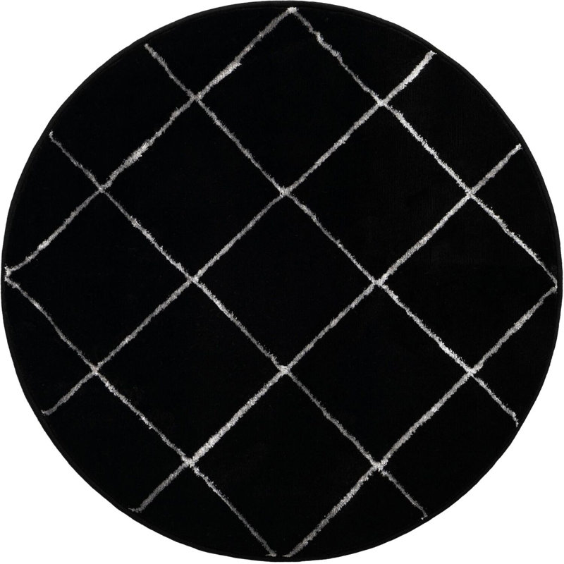 Contemporary Etowah Rug Black and Silver Color, Round 3'1"