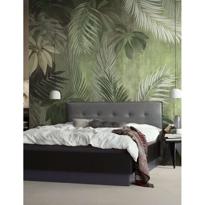 Murale tropicale à feuilles exotiques monochromes Ellenburg, L 35 po x l 55 po