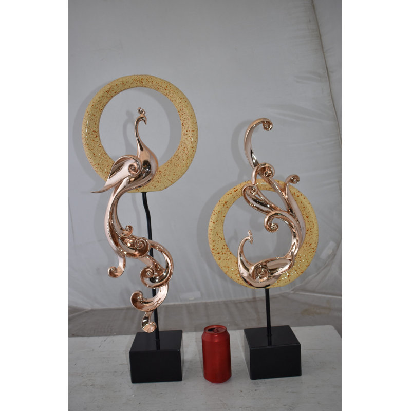 Ensemble de statues paon 2 pièces Feryal: 11 po x 6 po x H 28 po, Or rose