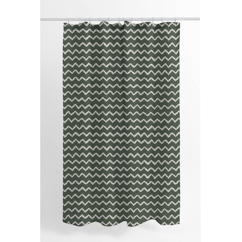 Chevron Wave Ultra-Thin Lightweight Shower Curtain, Green/Chimichurri