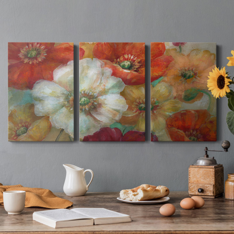 " Poppycentric " 3 - Pieces, 48" H x 96" W x 1" D