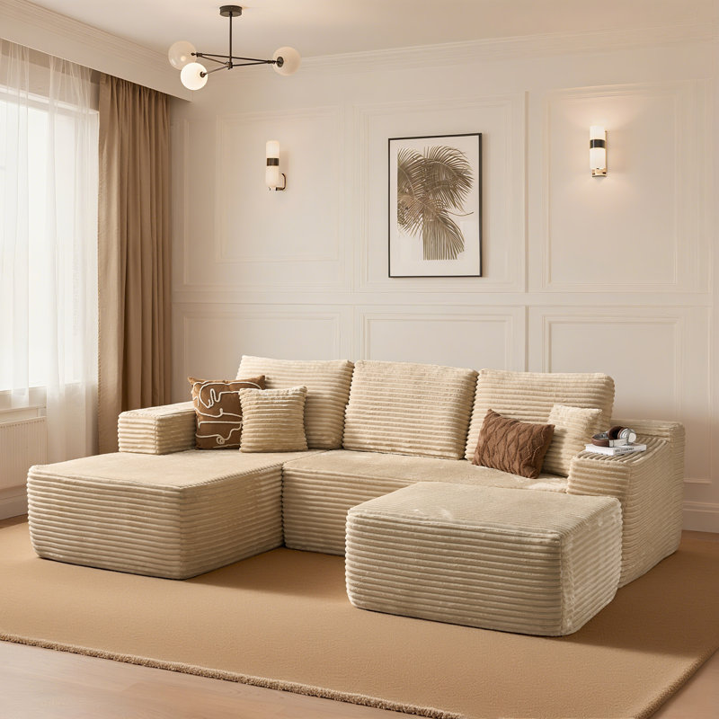 Canapé modulaire en velours côtelé 3 pièces avec repose-pieds Cloud - aucun assemblage requis, Orienté à gauche (vu de face)