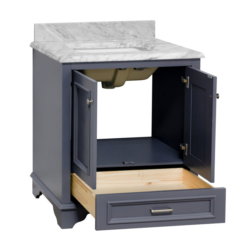Loughlam 30'' Single Bathroom Vanity with Top, Marine Gray, Carrara Marble
