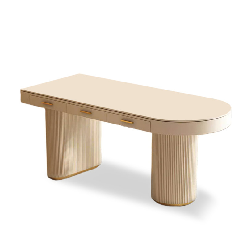 Bureau de comptoir en pierre frittée de style crème, Retour à droite, H 29,53 po x l 70,87 po x P 27,56 po